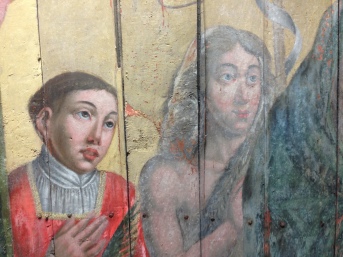 Saint Etienne et Saint Jean-Baptiste, en cours de nettoyage et de refixage de la polychromie